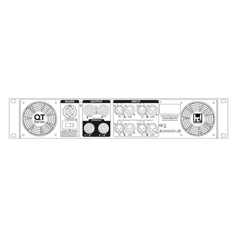 Harmonic Design QT8 4 x 2000 W RMS on 4 ohm power amplifier, DSP, FIR filters