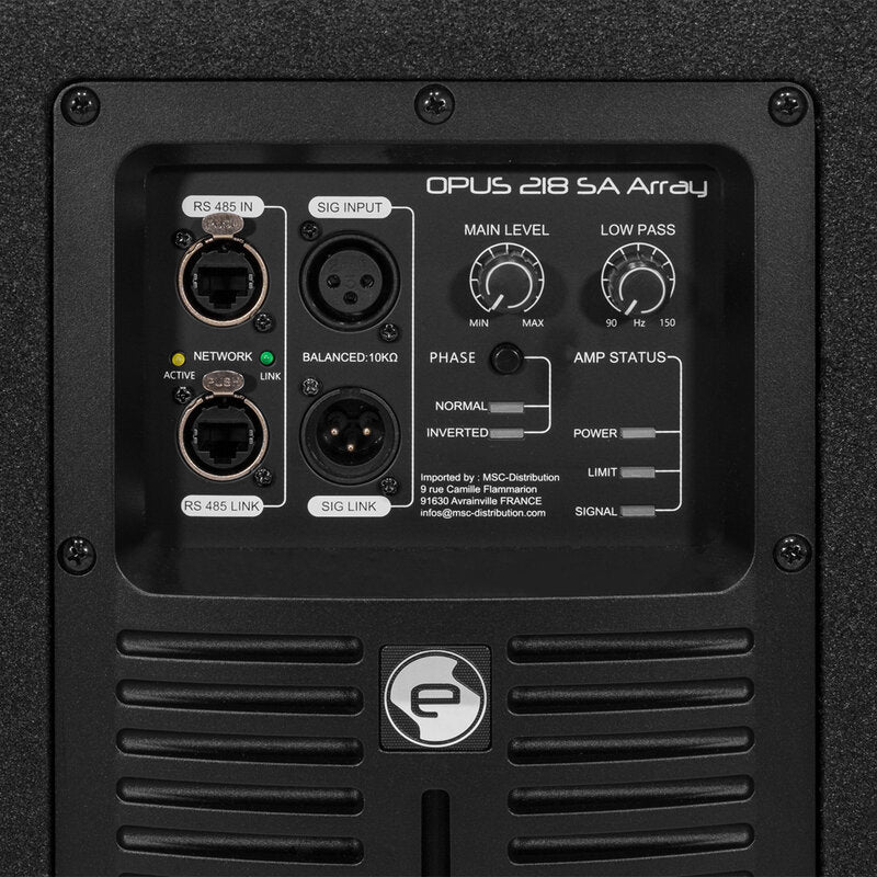 Elokance Opus 218 SA Array 18" dual-edge active subwoofer, 4000 W per speaker, 32 to 150 Hz, built-in DSP
