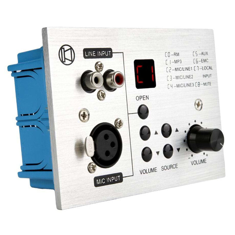 Rondson AMX-4C Wall-mounted player connected to the AMX-4 amplifiers series with the option of adding an XLR MIC input and an RCA line input