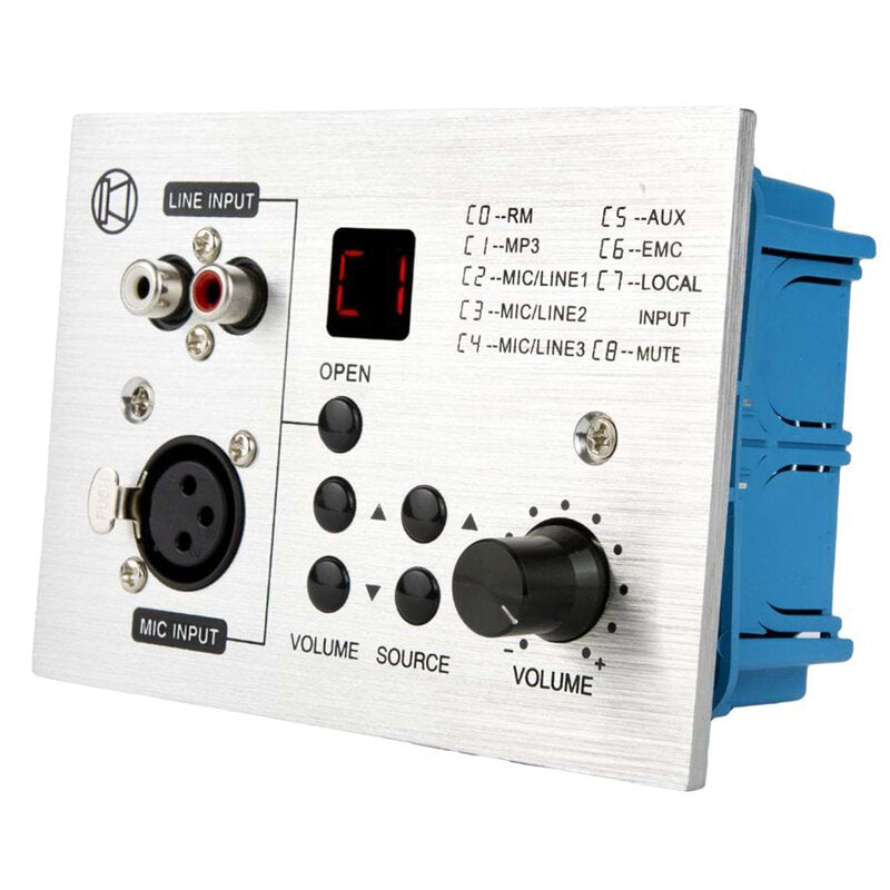 Rondson AMX-4C Wall-mounted player connected to the AMX-4 amplifiers series with the option of adding an XLR MIC input and an RCA line input