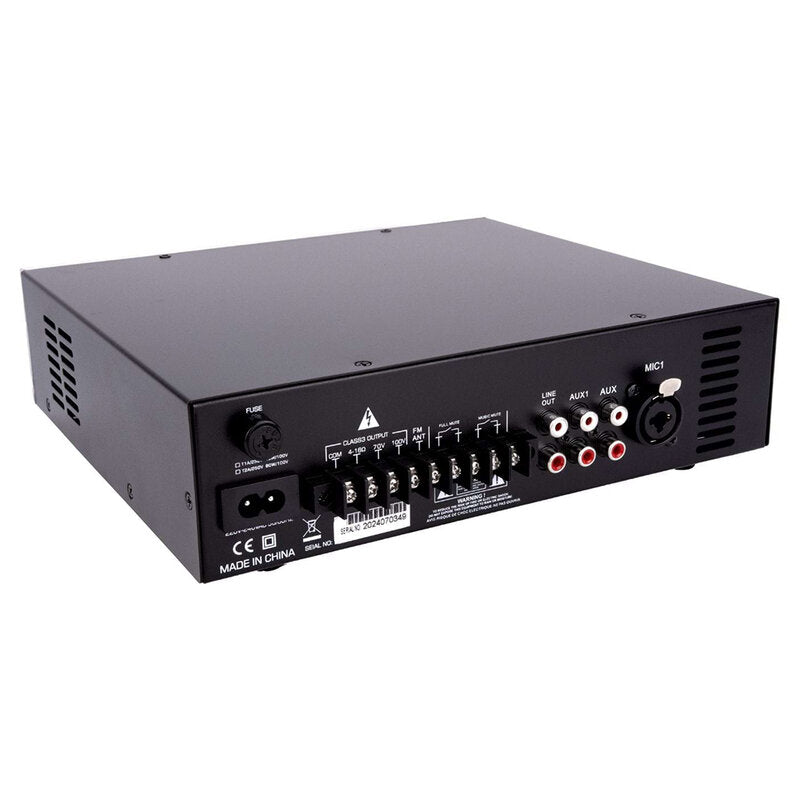 Rondson AM-40D 40 W multimedia amplifier / mixer, 70 / 100 V or low impedance loudspeaker outputs, FM tuner, USB, Bluetooth