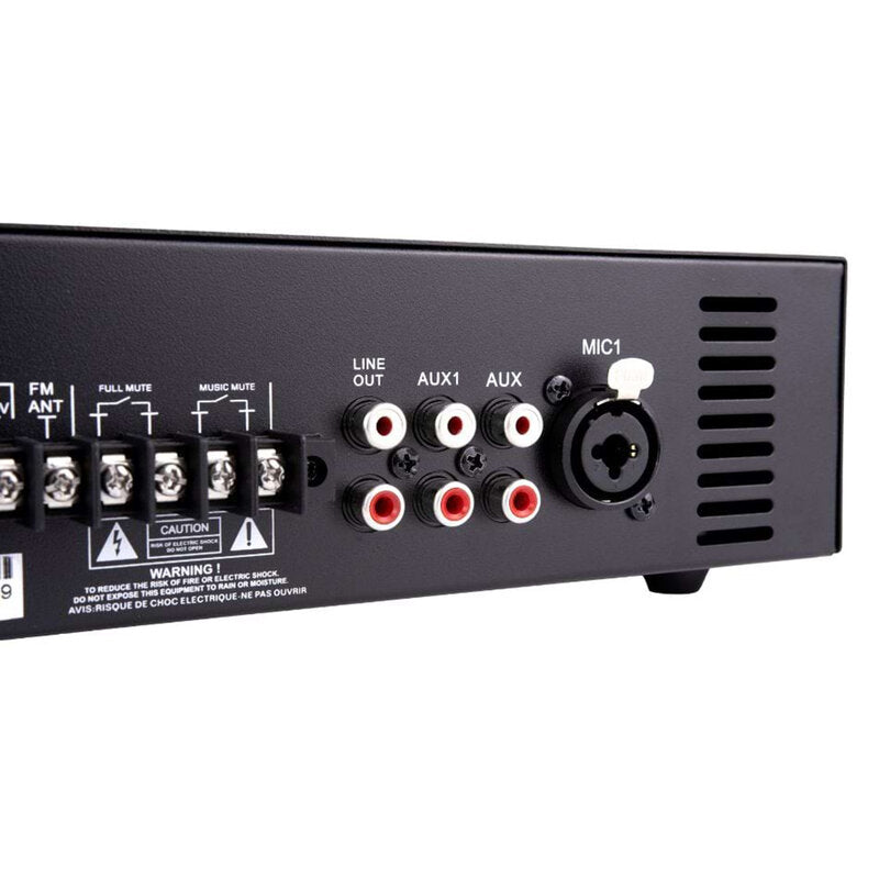 Rondson AM-40D 40 W multimedia amplifier / mixer, 70 / 100 V or low impedance loudspeaker outputs, FM tuner, USB, Bluetooth