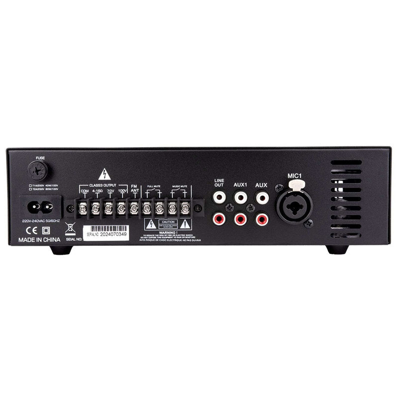 Rondson AM-80D 80 W multimedia amplifier / mixer, 70 / 100 V or low impedance loudspeaker outputs, FM tuner, USB, Bluetooth