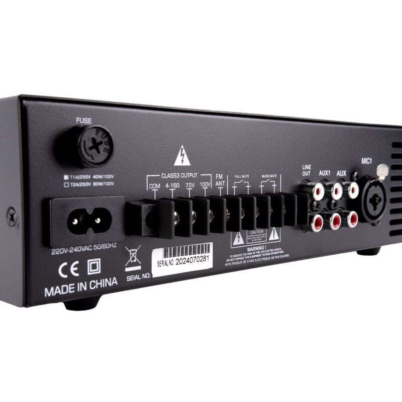 Rondson AM-80D 80 W multimedia amplifier / mixer, 70 / 100 V or low impedance loudspeaker outputs, FM tuner, USB, Bluetooth