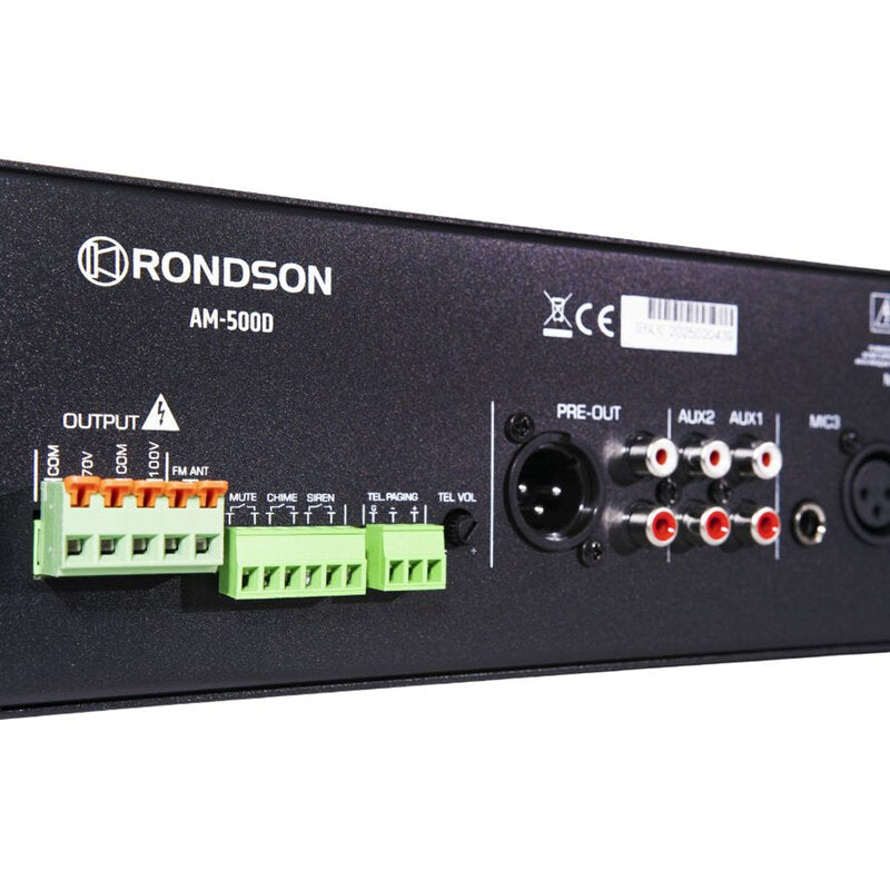 Rondson AM-500D 500 W multimedia mixing amplifier, 70 / 100 V, 19" 2U rack unit , Bluetooth, USB, TF, FM radio