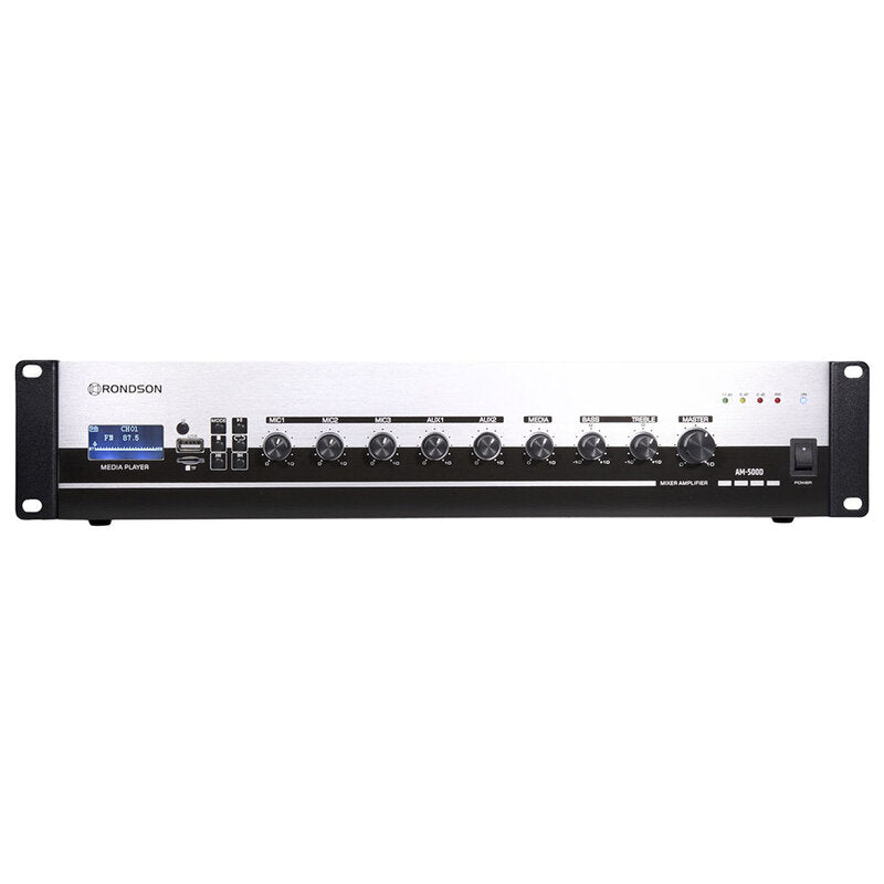Rondson AM-500D 500 W multimedia mixing amplifier, 70 / 100 V, 19" 2U rack unit , Bluetooth, USB, TF, FM radio