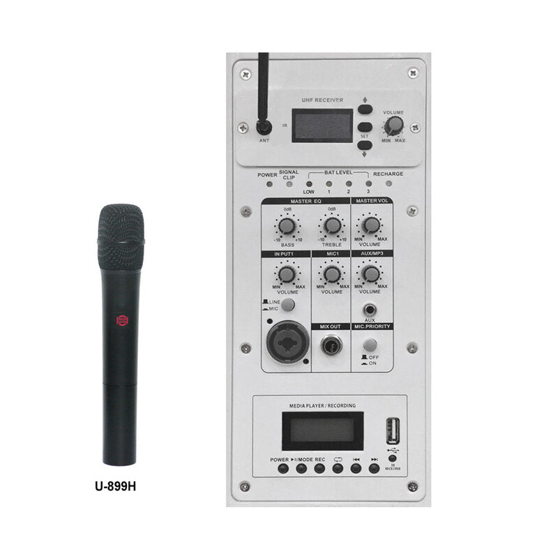 Rondson CSV-540R/U-899H 100 W active lecterne speaker column with handheld and gooseneck microphone, voice priority function,  built-in MP3 player module, white
