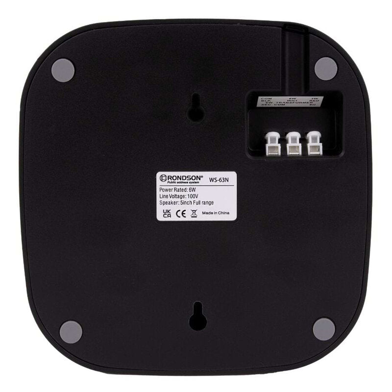 Rondson WS-63N Wall-mounted loudspeaker, 6 / 3 /1.5 W on 100 V line, 1 x 5", black