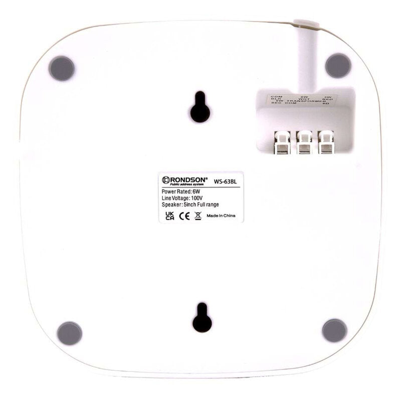 Rondson WS-63BL Wall-mounted loudspeaker, 6 / 3 /1.5 W on 100 V line, 1 x 5", white