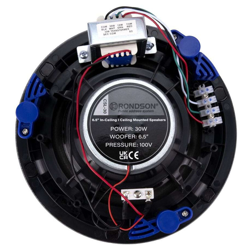 Rondson CSL-30 30 / 15 / 7.5 W in-line 100 V flush-mount ceiling speaker, 6.5"