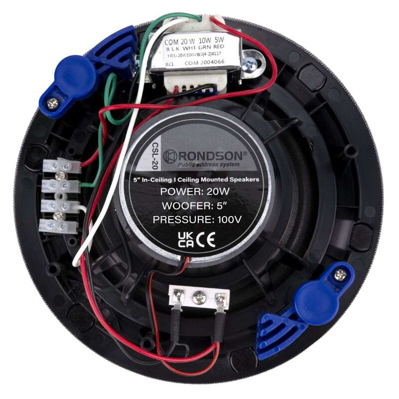 Rondson CSL-20 20 / 10 / 5 W in-line 100 V flush-mount ceiling speaker, 5"