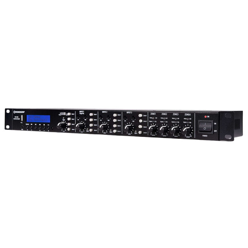 Rondson MX-404 4 channel mixing preamplifier (4 inputs / 4 outputs), up to four audio zones,  built-in media player with FM / DAB radio, USB port and Bluetooth