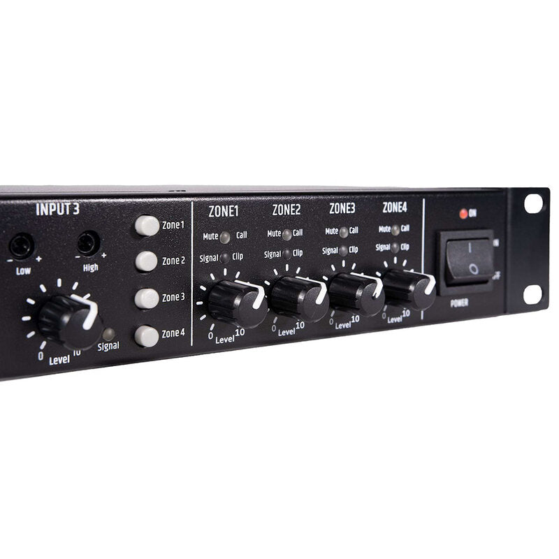 Rondson MX-404 4 channel mixing preamplifier (4 inputs / 4 outputs), up to four audio zones,  built-in media player with FM / DAB radio, USB port and Bluetooth