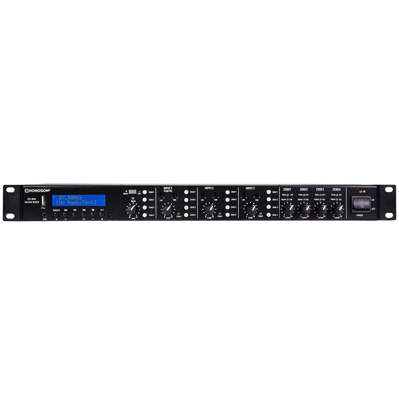 Rondson MX-404 4 channel mixing preamplifier (4 inputs / 4 outputs), up to four audio zones,  built-in media player with FM / DAB radio, USB port and Bluetooth