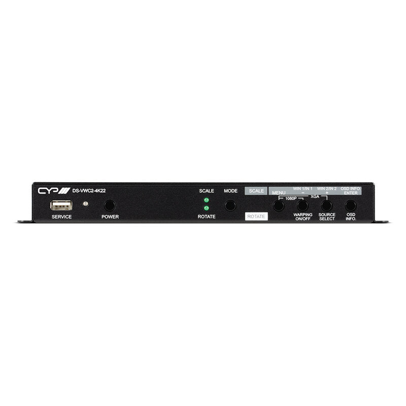 CYP DS-VWC2-4K22 UHD+ 2 x 1 HDMI processor designed for advanced scaling, rotation and warping of 4K sources, ultra‑low latency, PiP flexibility, full control via OSD, RS‑232, Telnet and PC software