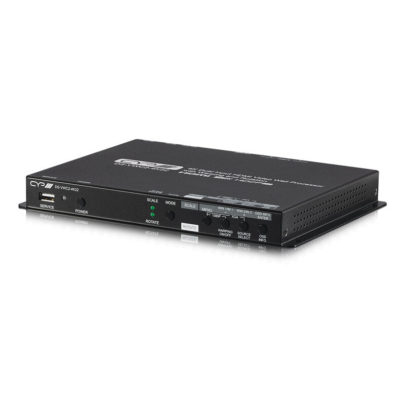 CYP DS-VWC2-4K22 UHD+ 2 x 1 HDMI processor designed for advanced scaling, rotation and warping of 4K sources, ultra‑low latency, PiP flexibility, full control via OSD, RS‑232, Telnet and PC software