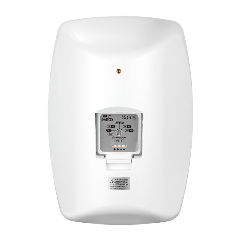 Rondson PBT-6B Compact 40 W 2 ways passive wall‑mount loudspeaker, ABS cabinet, 100 V line or 8 ohm, 6" WF + TW, IP55 rated, white, sold in pair