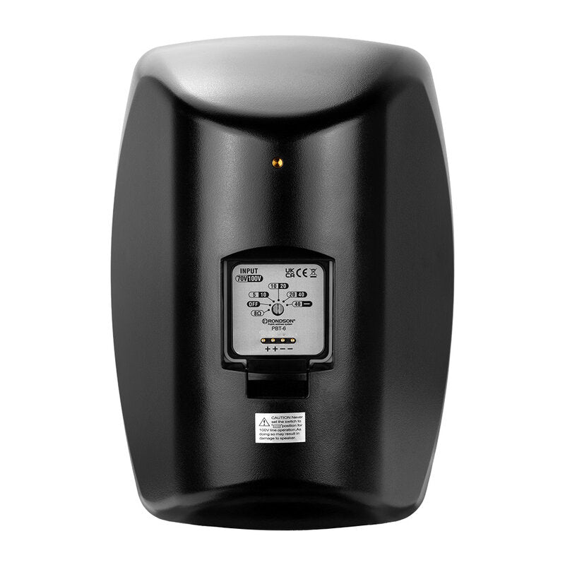 Rondson PBT-6N Compact 40 W 2 ways passive wall‑mount loudspeaker, ABS cabinet, 100 V line or 8 ohm, 6" WF + TW, IP55 rated, black, sold in pair
