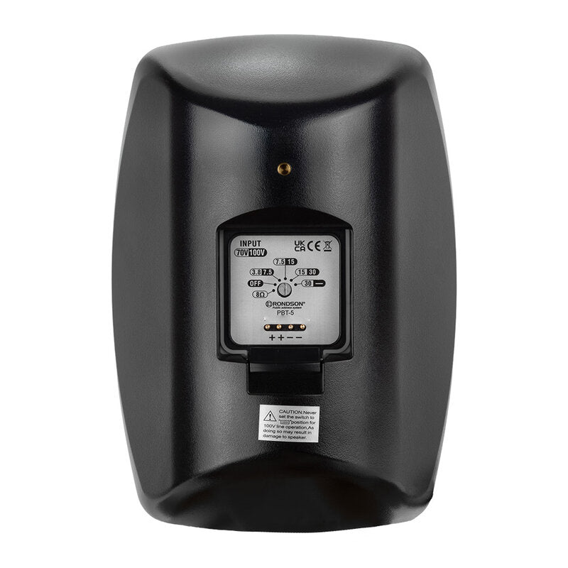 Rondson PBT-5N Compact 30 W 2 ways passive wall‑mount loudspeaker, ABS cabinet, 100 V line or 8 ohm, 5" WF + TW, IP55 rated, black, sold in pair