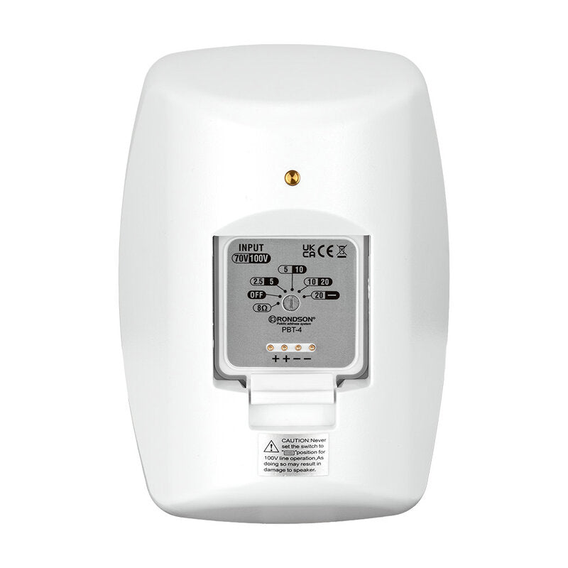 Rondson PBT-4B Compact 20 W 2 ways passive wall‑mount loudspeaker, ABS cabinet, 100 V line or 8 ohm, 4" WF + TW, IP55 rated, white, sold in pair