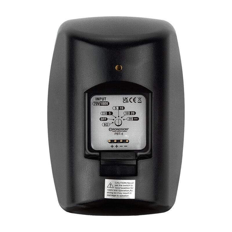 Rondson PBT-4N Compact 20 W 2 ways passive wall‑mount loudspeaker, ABS cabinet, 100 V line or 8 ohm, 4" WF + TW, IP55 rated, black, sold in pair