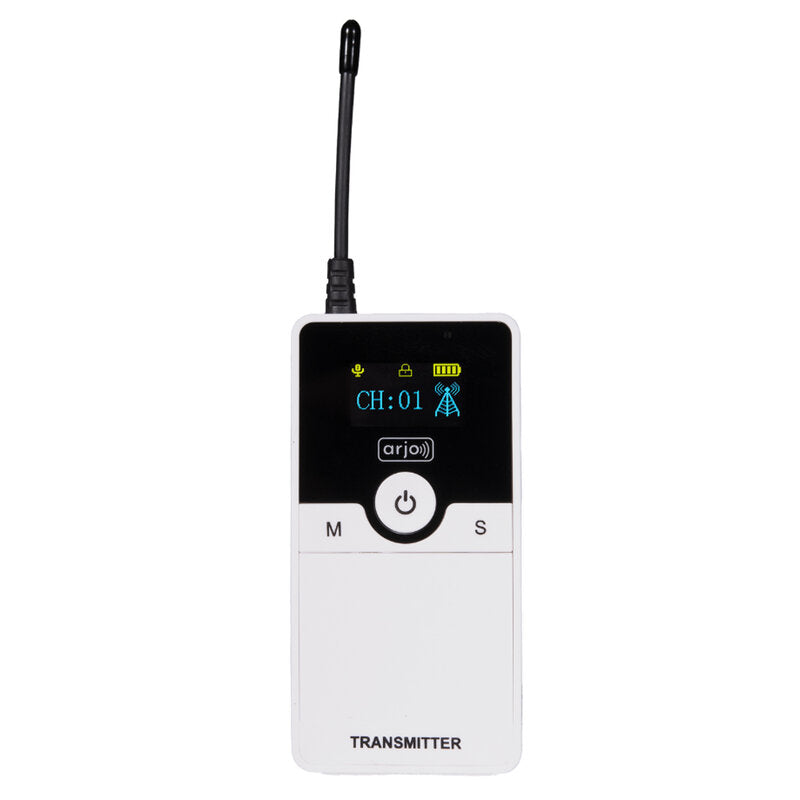 Rondson AR-G30 UHF guided‑tour system with 2 transmitters, 28 receivers, 50 channels, 200 m range and long‑life rechargeable batteries, supplied with 30‑slot charging case