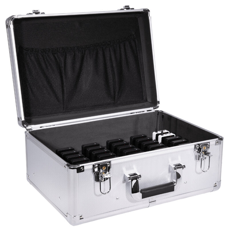 Rondson AR-G30 UHF guided‑tour system with 2 transmitters, 28 receivers, 50 channels, 200 m range and long‑life rechargeable batteries, supplied with 30‑slot charging case