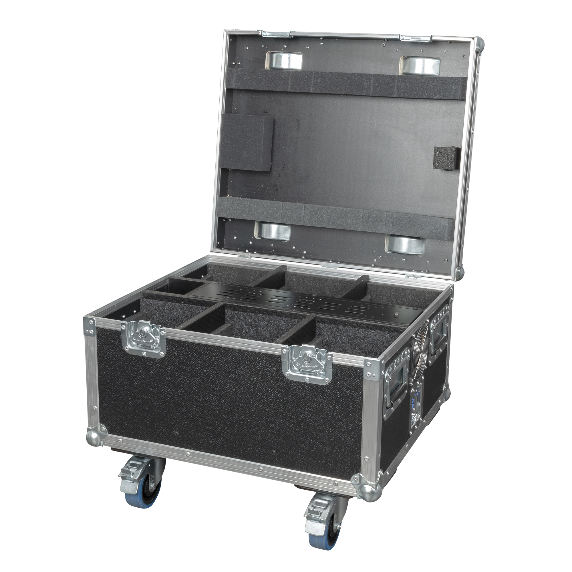 SHOWTEC EventSpot 1600 Q4 Set Black / Silver Valigetta con caricabatterie e 6x EventSpot 1600 Q4 - alluminio spazzolato