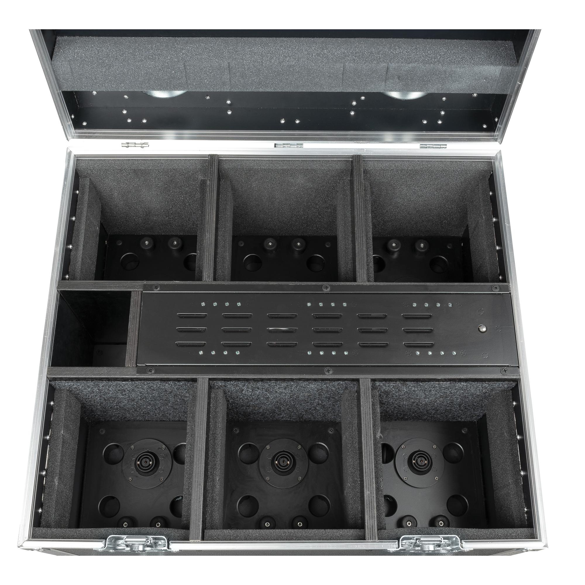 SHOWTEC EventSpot 1600 Q4 Set Black / Silver Valigetta con caricabatterie e 6x EventSpot 1600 Q4 - alluminio spazzolato