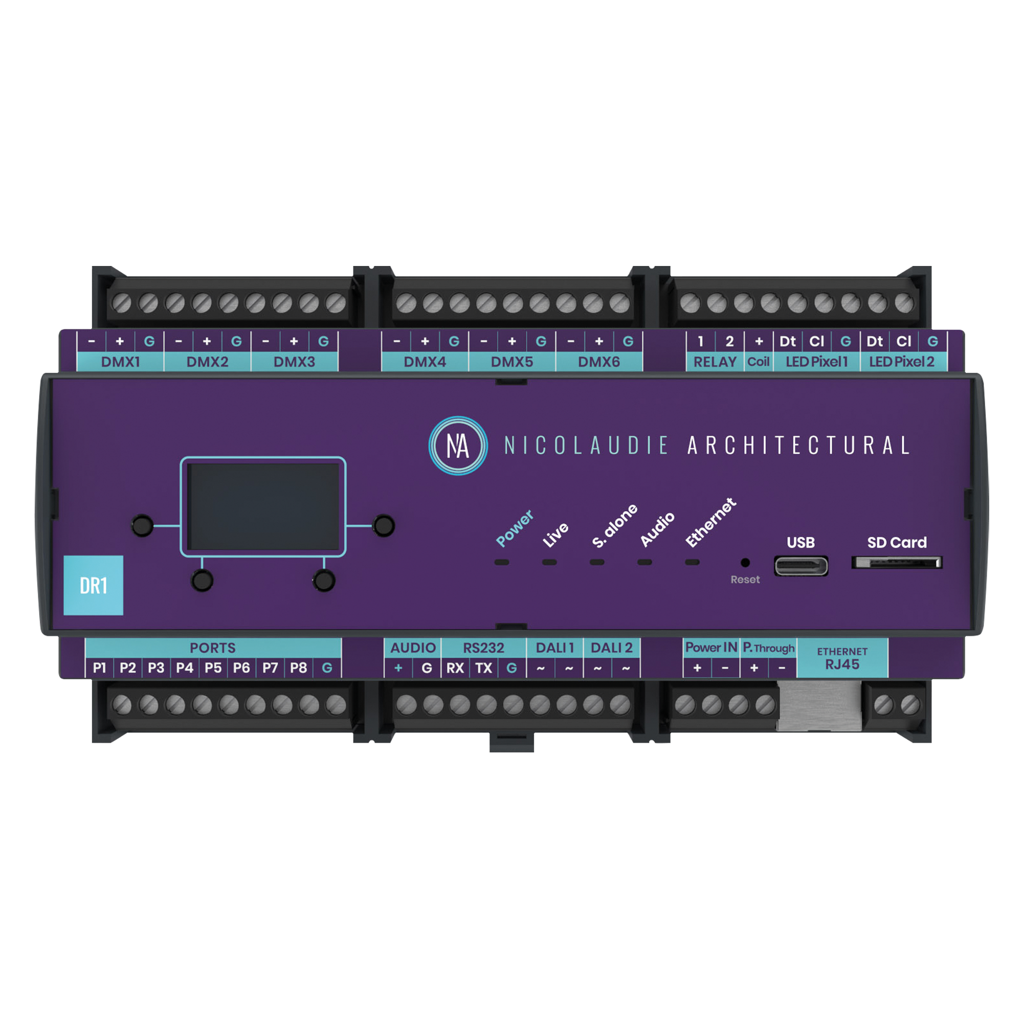 NICOLAUDIE ARCHITECTURAL DINA - DR1 DIN-rail-mounted, advanced lighting controller Controller avanzato per l’illuminazione montato su guida DIN