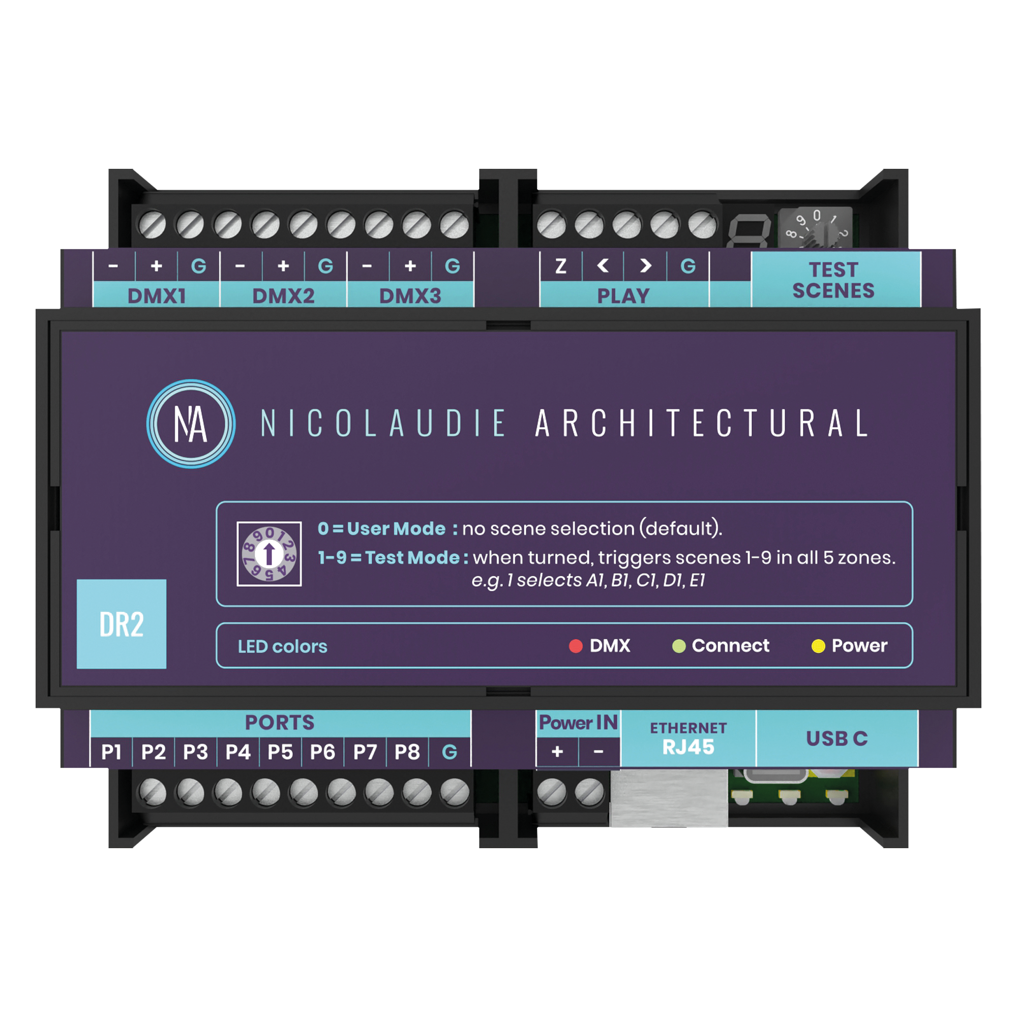 NICOLAUDIE ARCHITECTURAL DINA - DR2 DIN-rail-mounted, advanced lighting controller Controller avanzato per l’illuminazione montato su guida DIN