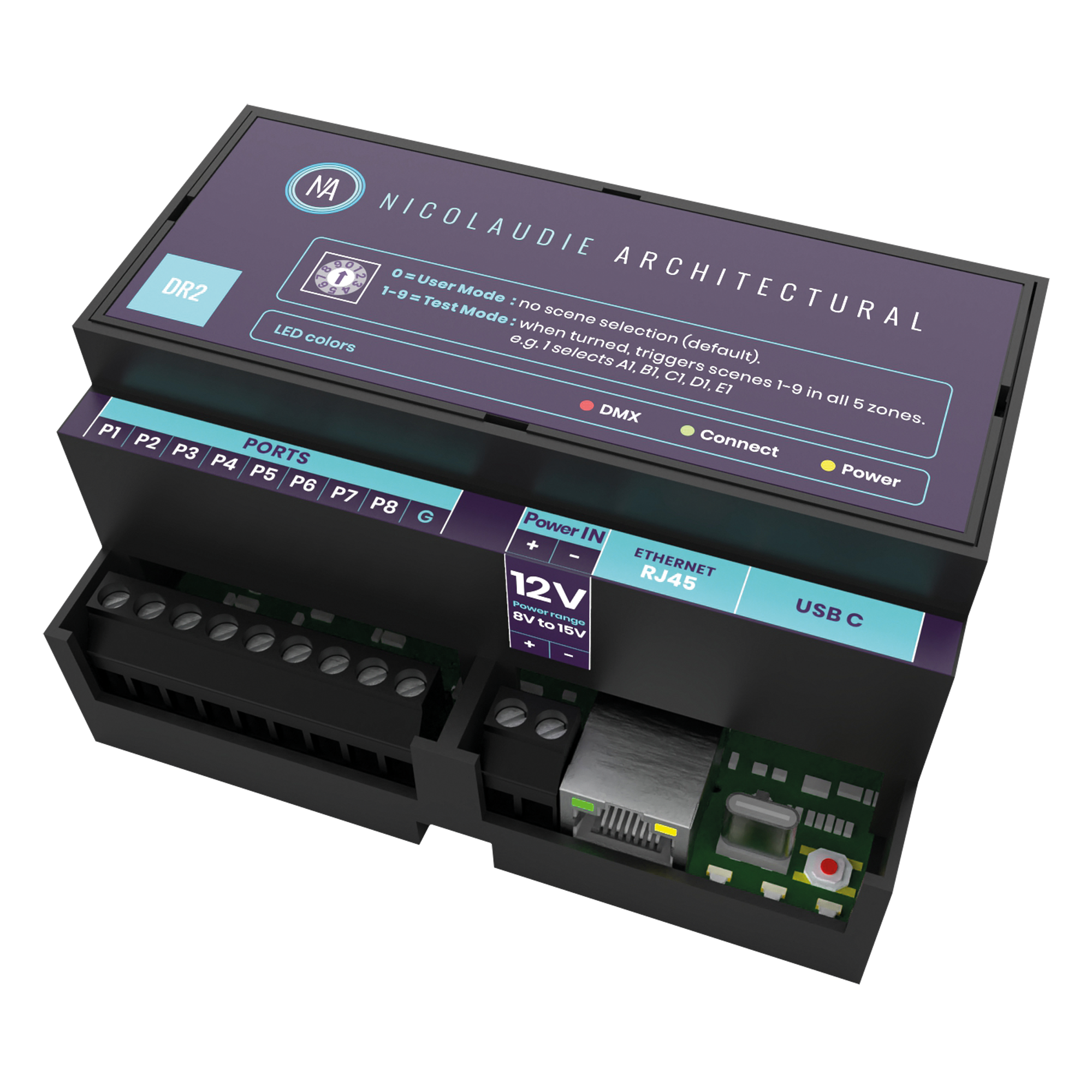 NICOLAUDIE ARCHITECTURAL DINA - DR2 DIN-rail-mounted, advanced lighting controller Controller avanzato per l’illuminazione montato su guida DIN