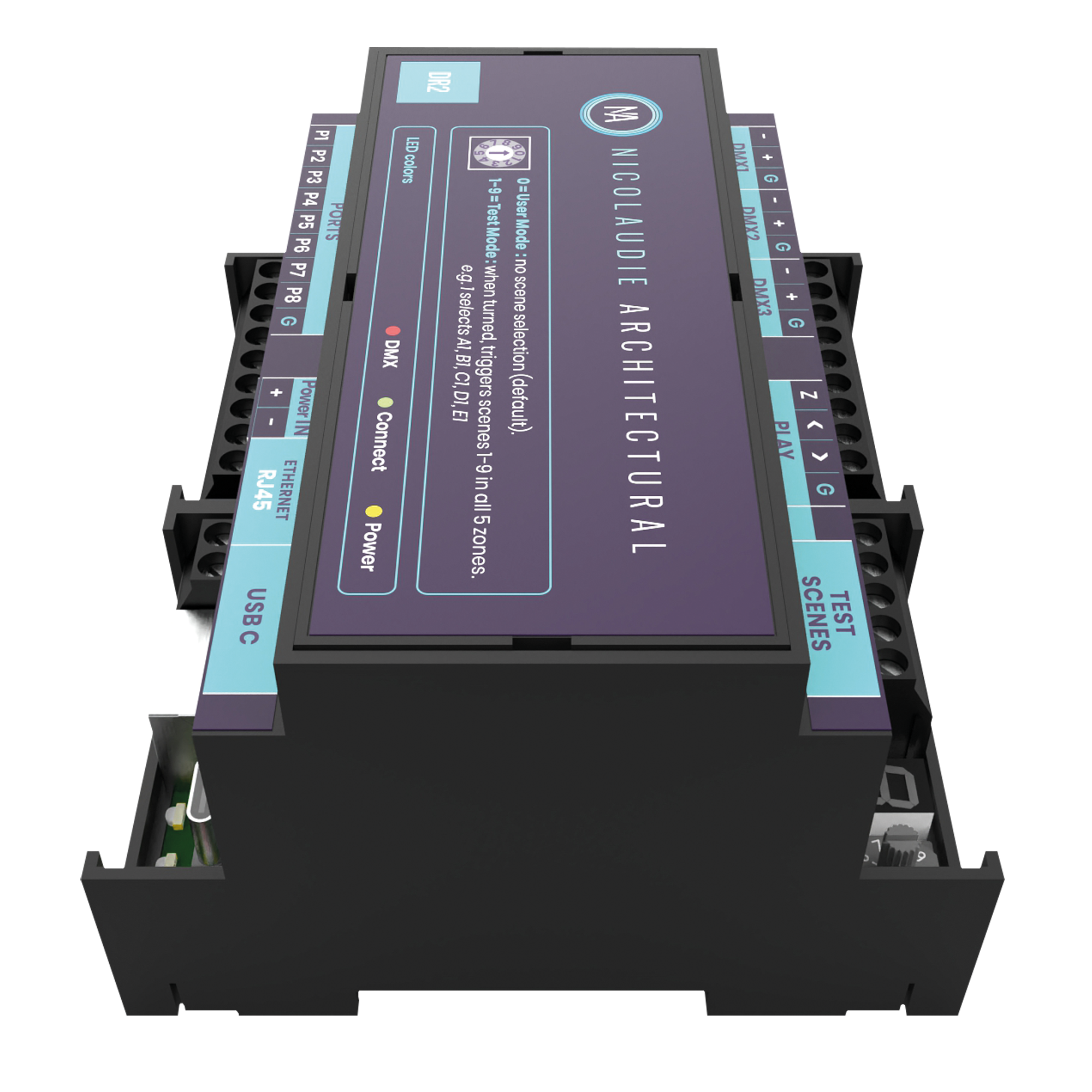 NICOLAUDIE ARCHITECTURAL DINA - DR2 DIN-rail-mounted, advanced lighting controller Controller avanzato per l’illuminazione montato su guida DIN