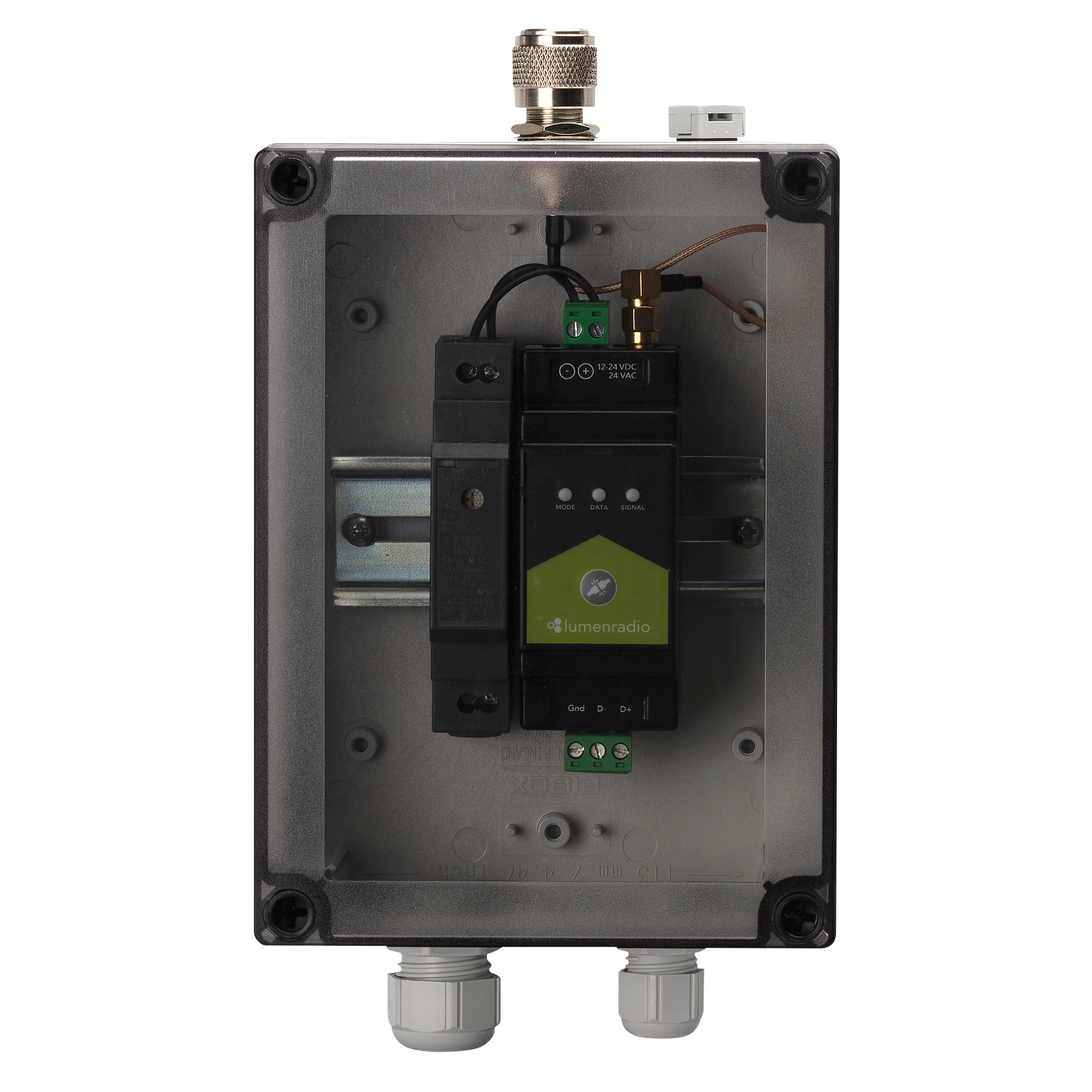 LUMENRADIO DIN Rail IP67 Enclosure Outdoor protection for DIN rail mounted LumenRadio products Protezione outdoor per i prodotti LumenRadio montati su guida DIN
