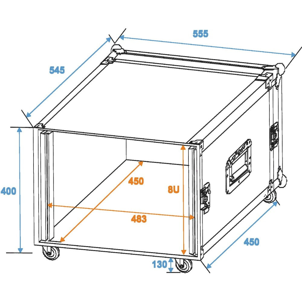 ROADINGER FLIGHTCASE PRO 8U PER DISPOSITIVI DA 483 MM (19") CON RUOTE
