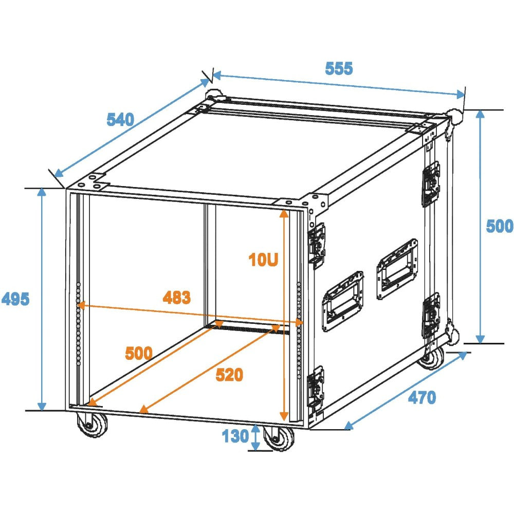 ROADINGER FLIGHTCASE PROFI 10U PARA DISPOSITIVOS DE 483 MM (19") 45 cm con ruedas