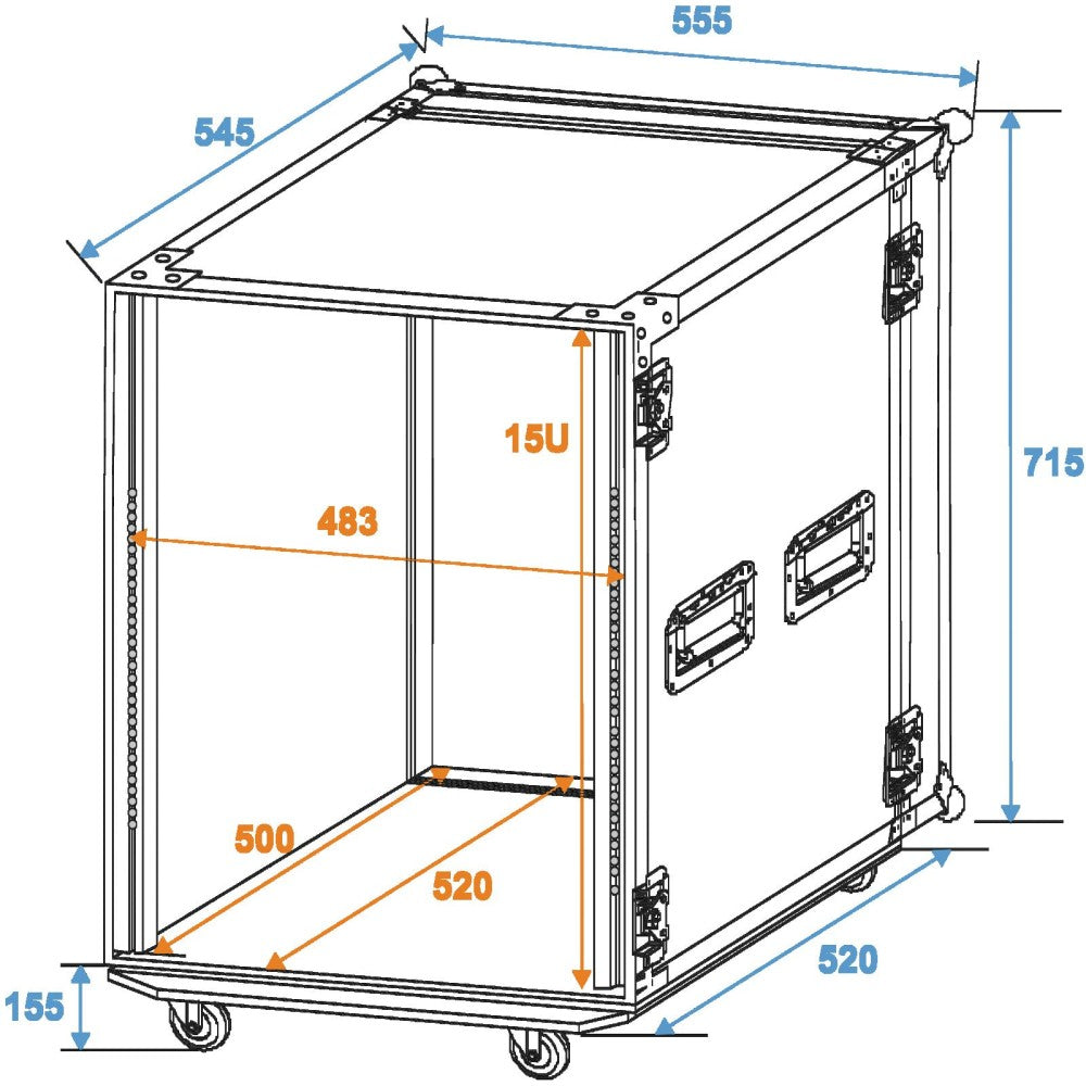 ROADINGER FLIGHTCASE PROFI 15U PER DISPOSITIVI DA 483 MM (19") 45 cm CON RUOTE