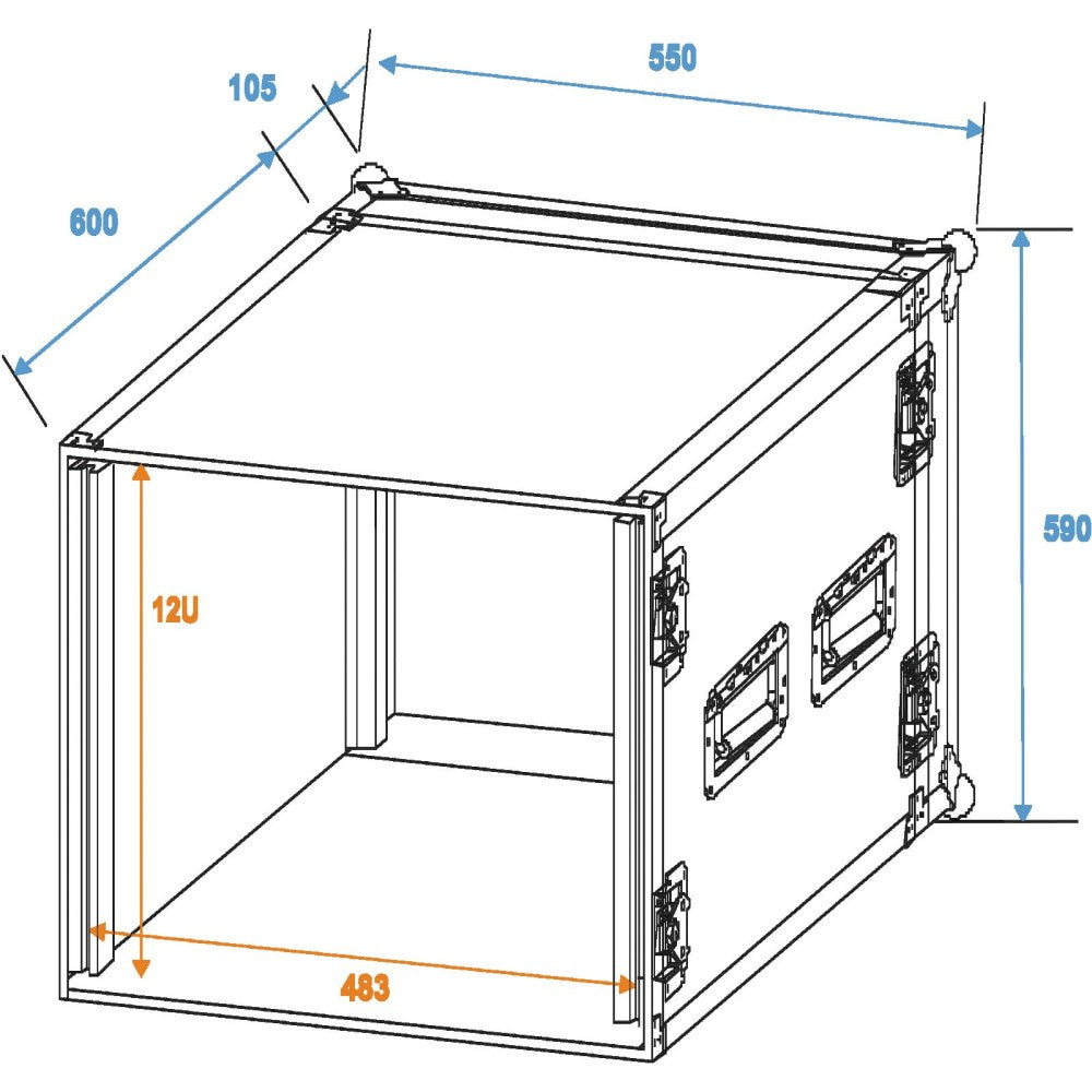 Flight case rack ROADINGER PR-2ST de 12U con 57 cm de profundidad
