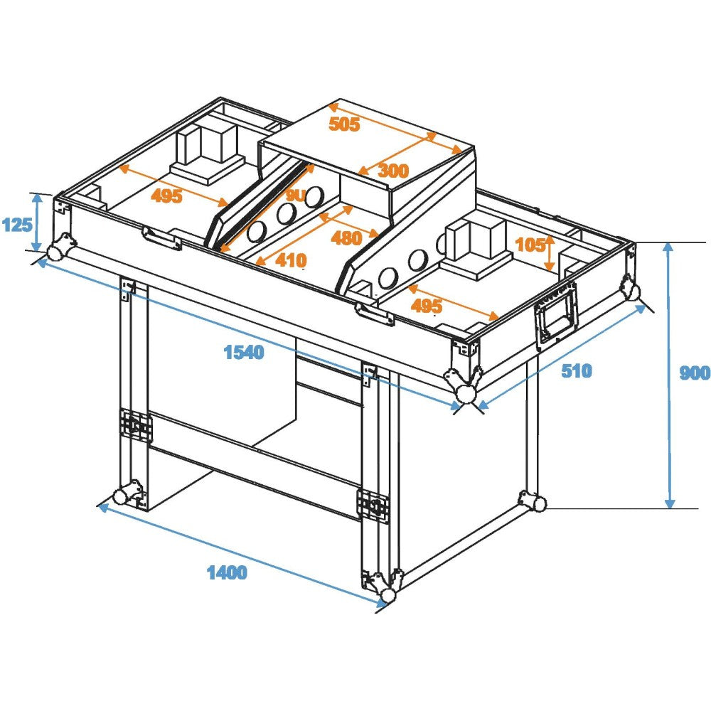 ROADINGER Flightcase para 2 giradiscos y mezclador con estante deslizante