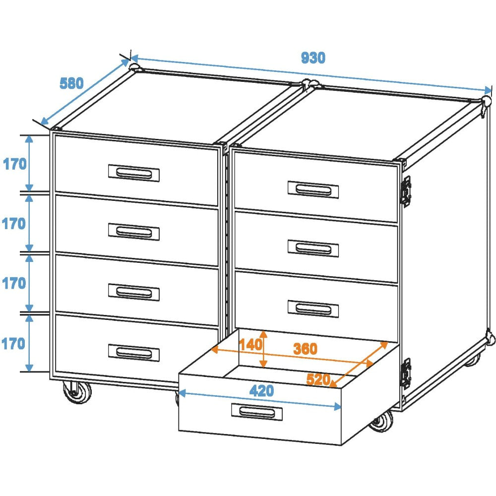 ROADINGER DD-2 Flightcase con 8 cassetti e ruote