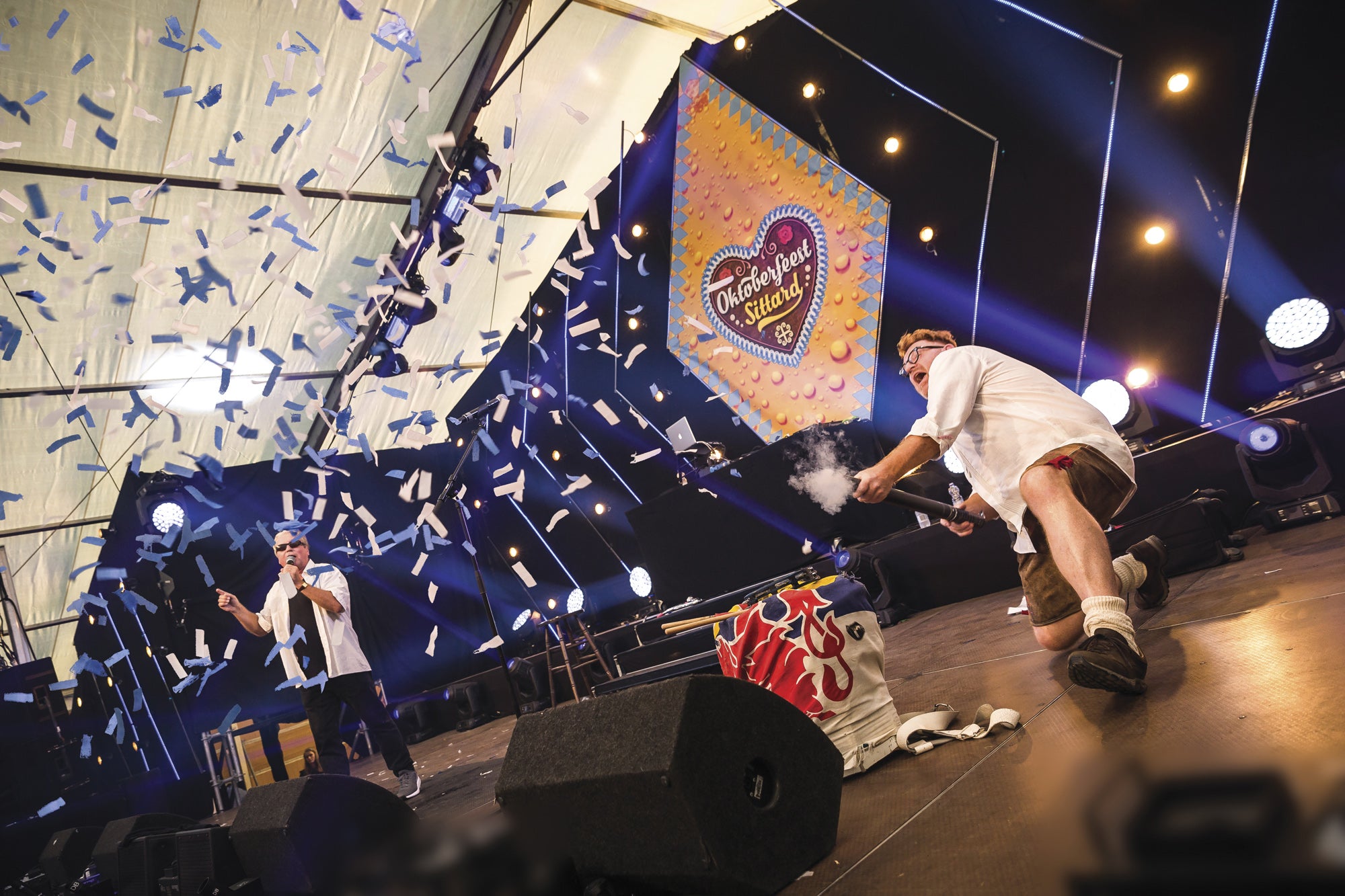 SHOWGEAR Electric Confetti Cannon 50 cm, blue/white, flameproof and biodegradable 50 cm, blu/bianco, ignifugo e biodegradabile