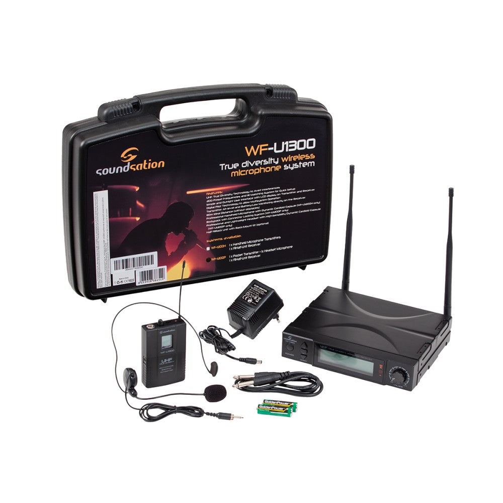SOUNDSATION WF-U1300P 300-CHANNEL UHF TRUE DIVERSITY WIRELESS MICROPHONE SYSTEM WITH POCKET TRANSMITTER 823-832MHz