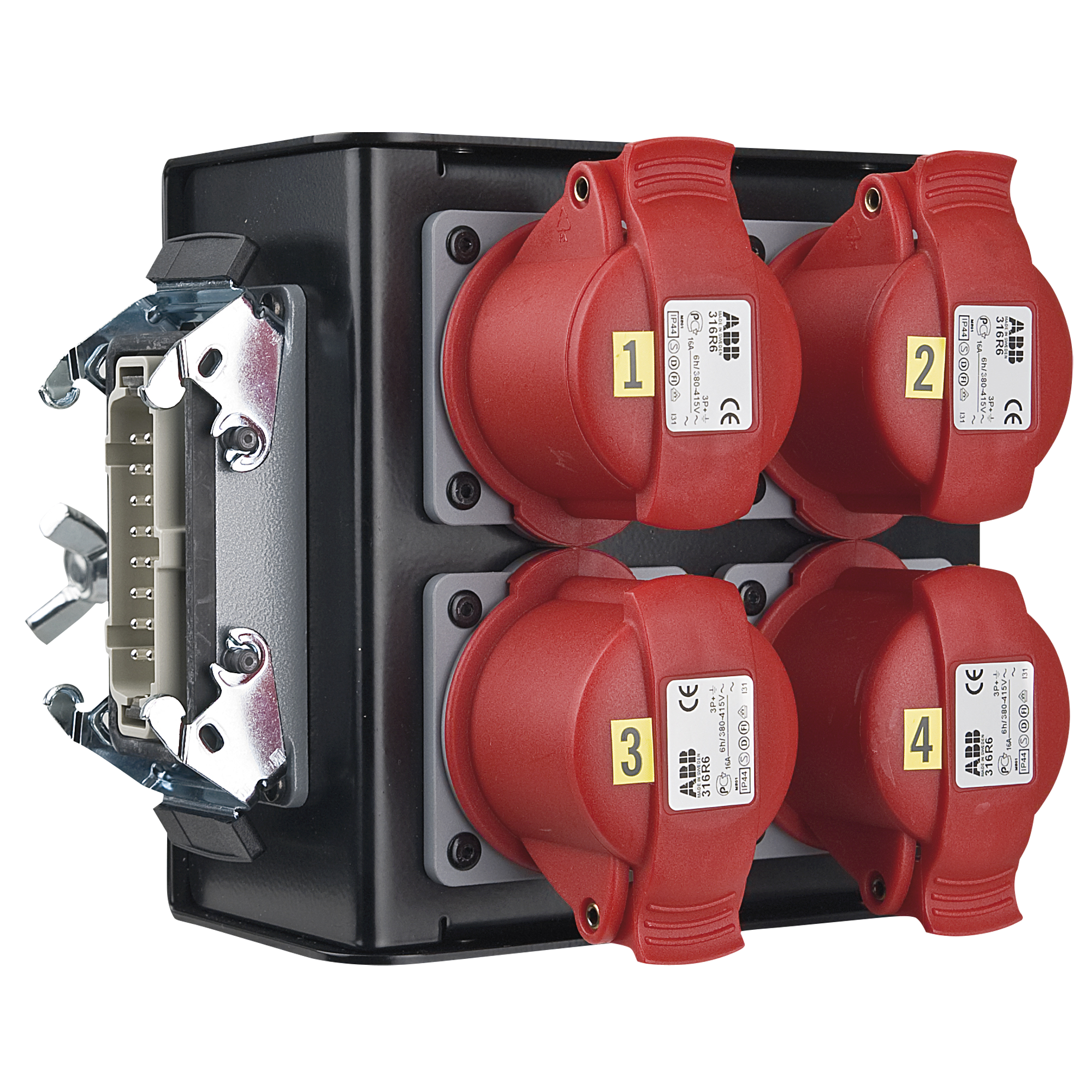 SHOWGEAR Breakout-box 16-pin Connector to 4x CEE 4P 16 A Red Connettore a 16 pin per 4x CEE 4P 16 A Rosso