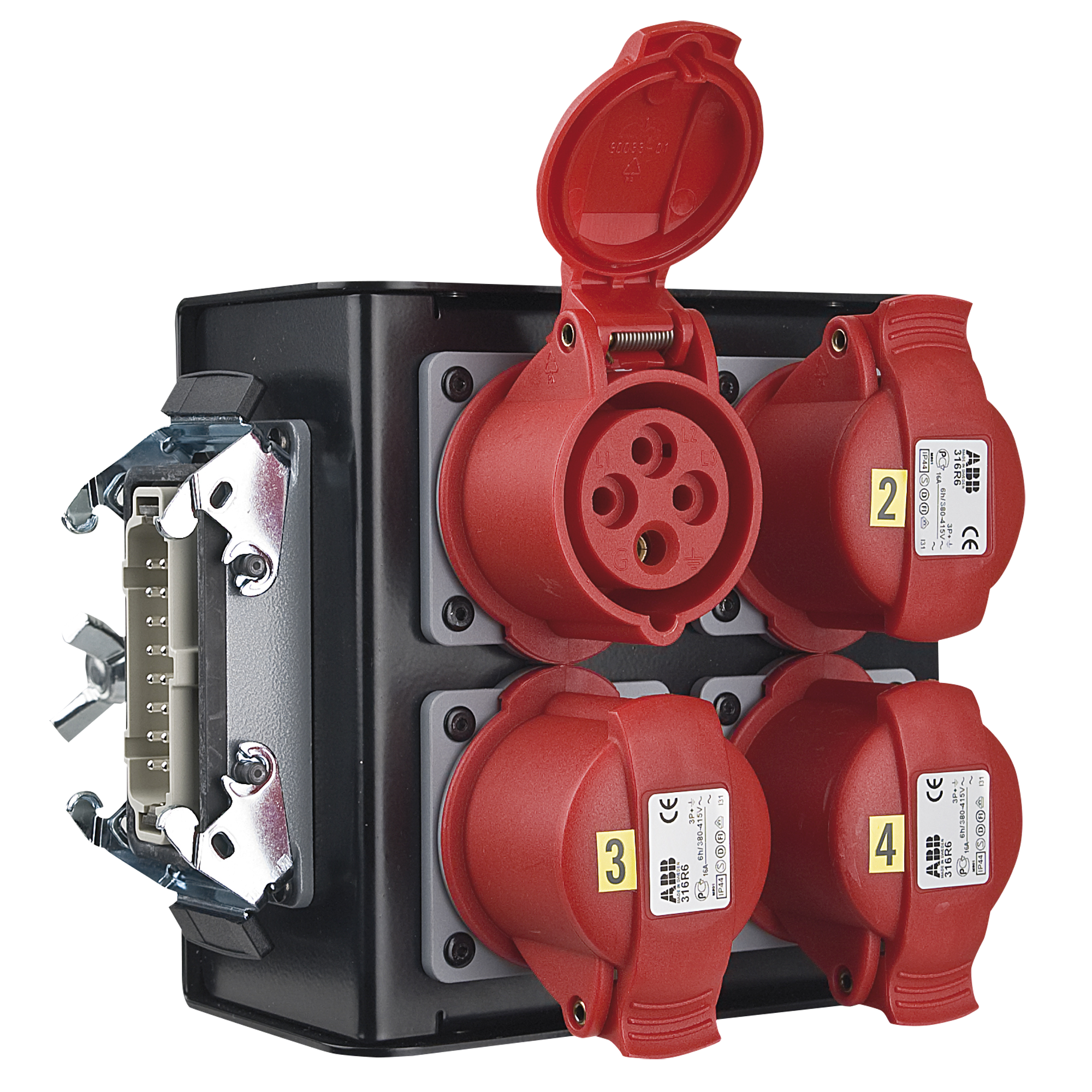 SHOWGEAR Breakout-box 16-pin Connector to 4x CEE 4P 16 A Red Connettore a 16 pin per 4x CEE 4P 16 A Rosso