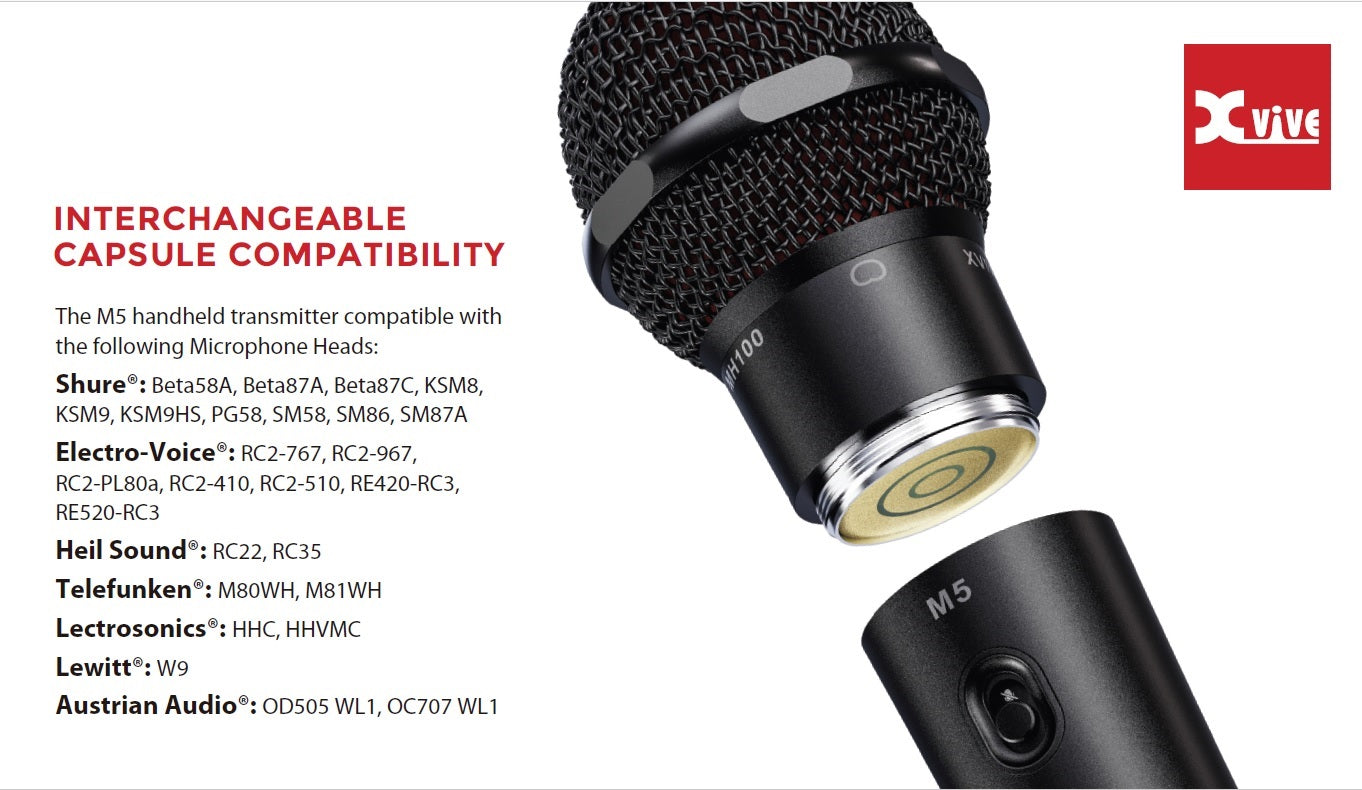 Xvive M5 - Sistema microfono wireless Handheld a capsule intercambiabili