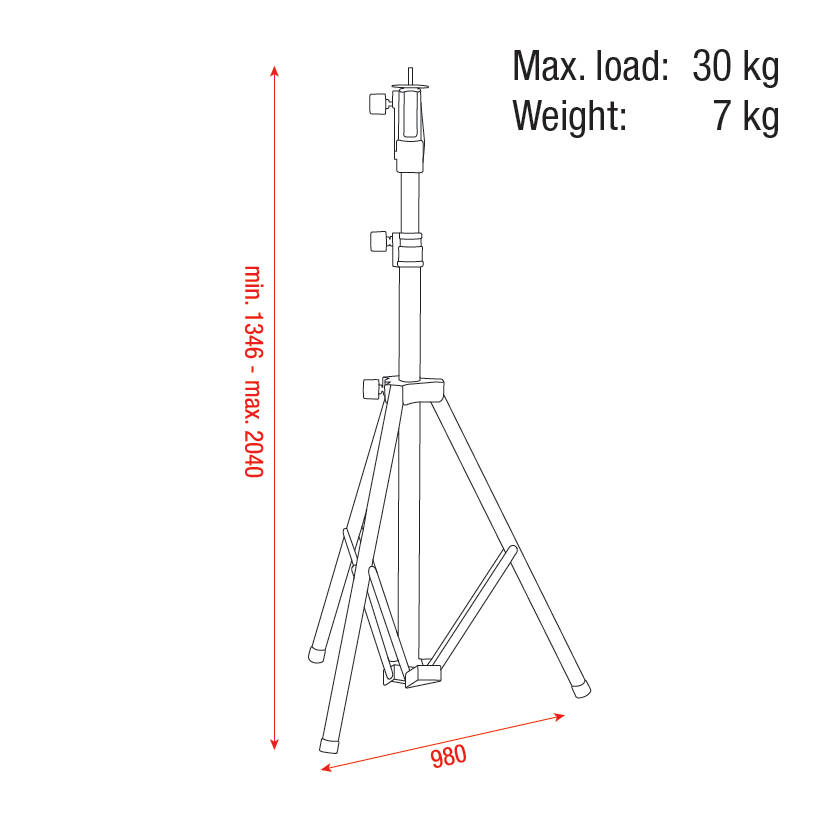 SHOWGEAR Follow Spot Stand 1346 - 2040 mm 1346 - 2040 mm