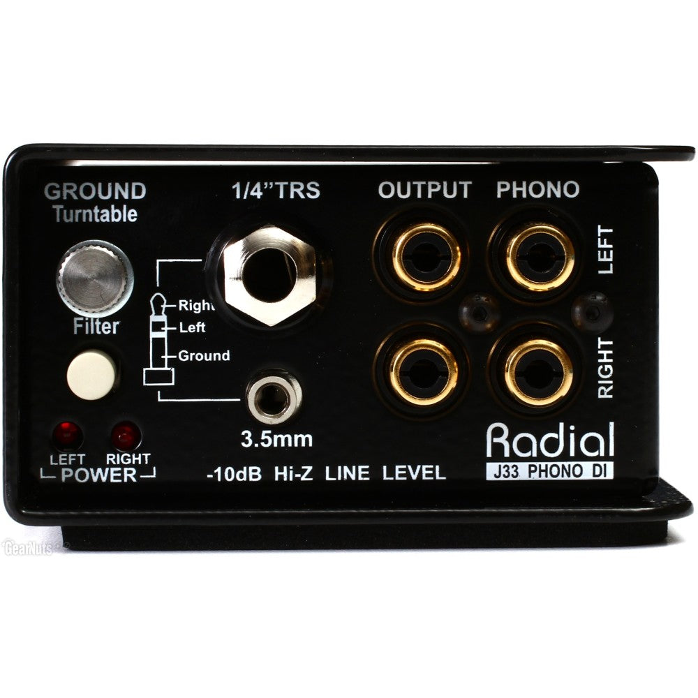 PREAMPLIFICADOR DE FONO D/I ESTÉREO RADIAL J33 CON ECUALIZACIÓN RIAA PARA TOCADISCOS CON ALIMENTACIÓN FANTASMA +48 V