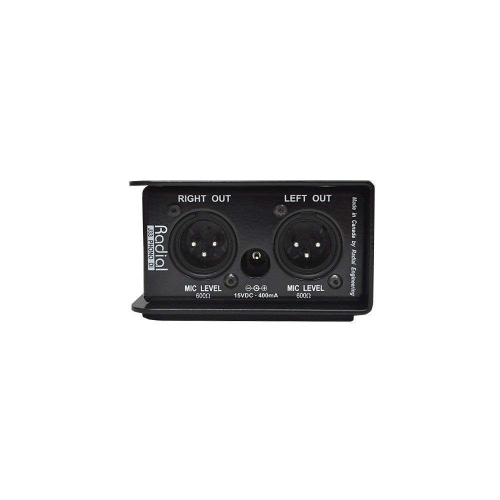 PREAMPLIFICADOR DE FONO D/I ESTÉREO RADIAL J33 CON ECUALIZACIÓN RIAA PARA TOCADISCOS CON ALIMENTACIÓN FANTASMA +48 V