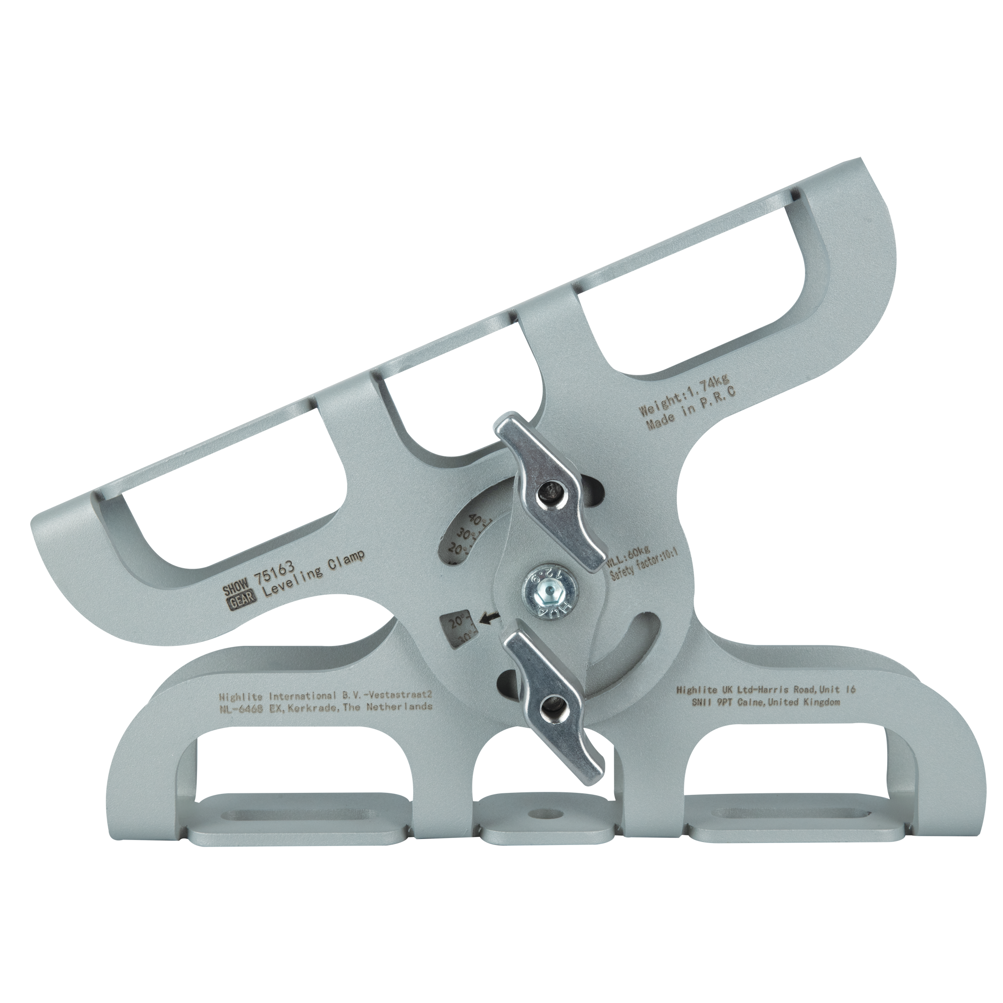 SHOWGEAR Levelling Clamp - Silver Compensates for angled mounting points Compensa i punti di montaggio angolati