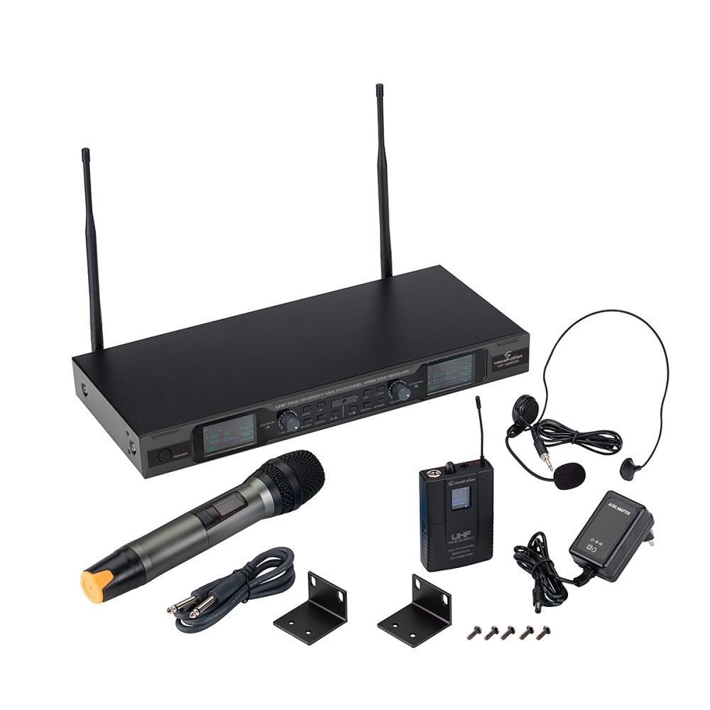 RADIOMIC. TRUE DIVERSITY UHF DOPPIO SOUNDSATION WF-U2600HP 1 TX MANO, 1 TASC+HEADSET 823-832MHz